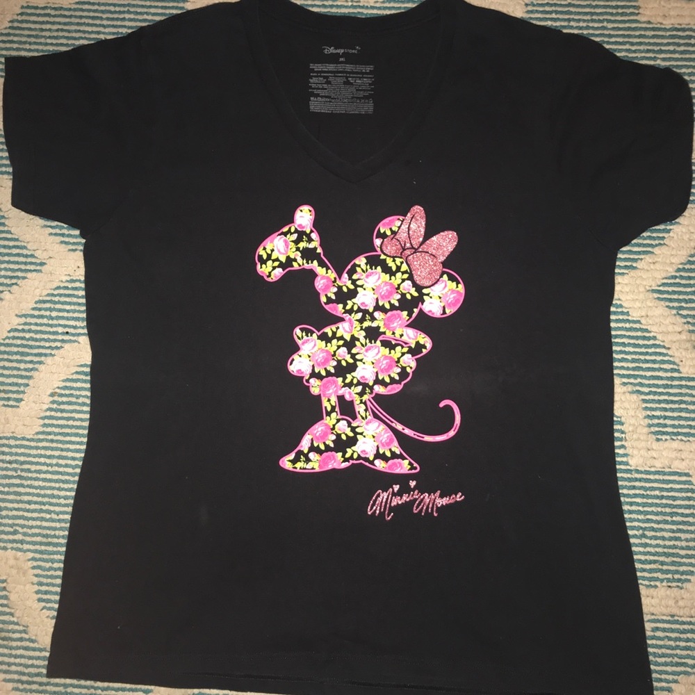 Black V-Neck with floral Minnie top